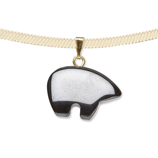 Hemalyke™ / brass 1pkg4, gold-finished / silver-finished Zuni-style bear pendant 14x19mm image number 0