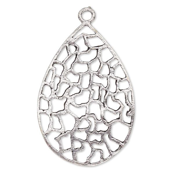 Focal, antique silver-plated brass, 41x28mm flat teardrop with cutouts. Sold per pkg of 2. image number 0