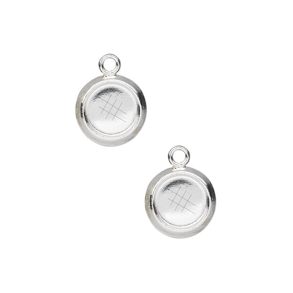 Drop, sterling silver, 10mm solid back round with 8mm round bezel cup setting. Sold per pkg of 2. image number 0
