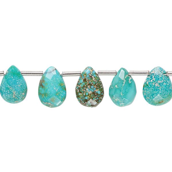 Imperial crown turquoise 1pkg21, hand-cut top-drilled faceted puffed teardrop bead natural 9x6mm-11x8mm image number 0