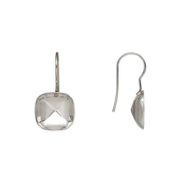 Ear wire fishhook 1pkg4 Almost Instant Jewelry®, 25mm / 12mm cushion glue-in setting, 21 gauge stainless steel 2 pair image number 0