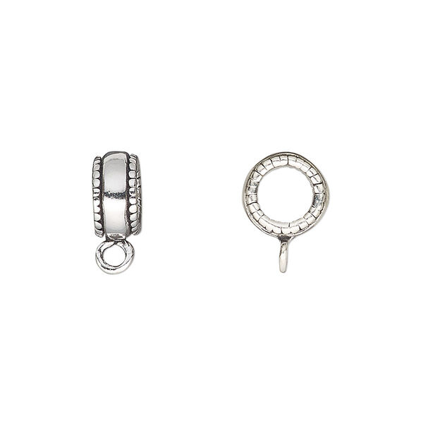 Bead, antiqued sterling silver, 9x4.5mm rondelle with beaded edge and closed loop. Sold individually. image number 0