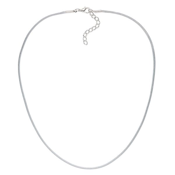 Necklace cord, waxed cotton cord with imitation rhodium-finished steel and "pewter" (zinc-based alloy), grey, 1.5mm round, 16 inches with 1-1/2 inch extender chain and lobster claw clasp. Sold per pkg of 4. image number 0