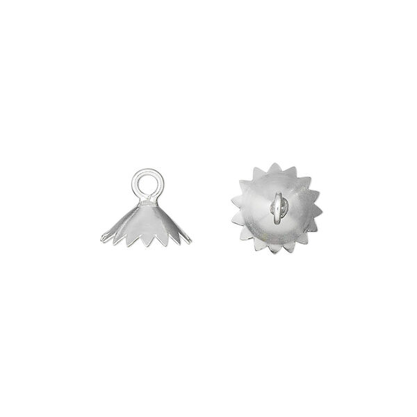 End cap, sterling silver, 9x4mm with loop, fits 10-12mm beads. Sold per pkg of 6. image number 0