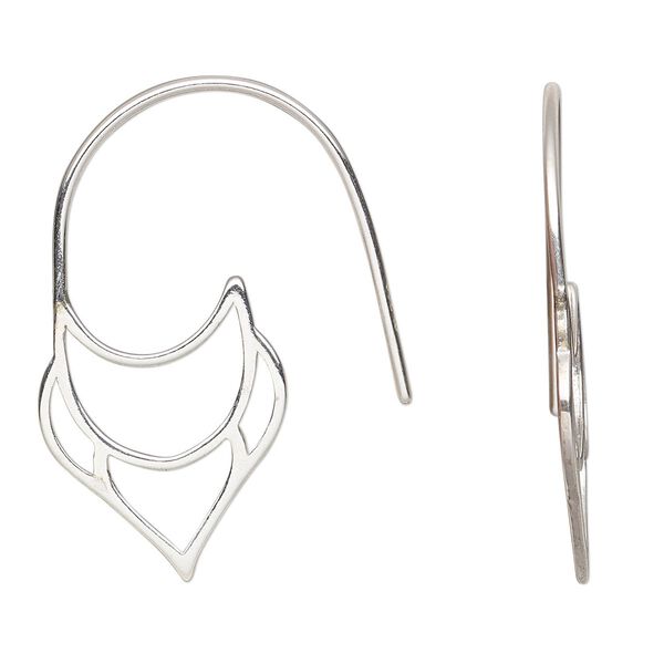 Earring fishhook 1pkg2 Amoracast® sterling silver, 28.5mm / eastern lotus, 20 gauge 1 pair image number 0
