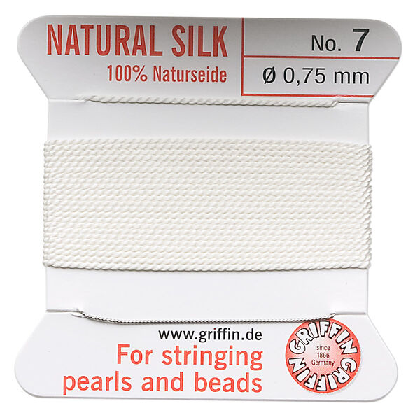 Thread, Griffin, silk, white, size #7. Sold per 2-meter card (approximately 78 inches). image number 0