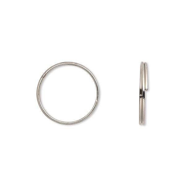 Split ring, imitation nickel-finished steel, 15mm round with 13.6mm inside diameter. Sold per pkg of 100. image number 0