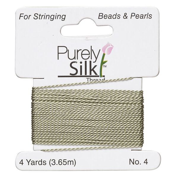 Thread, Purely Silk™, olive green, medium-heavy, size #4, 24-pound test. Sold per 4-yard card. image number 0