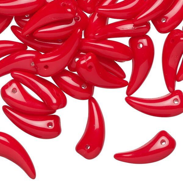 Bead, pressed glass, opaque red, 15x6mm talon. Sold per 1-ounce pkg, approximately 60 beads. image number 0
