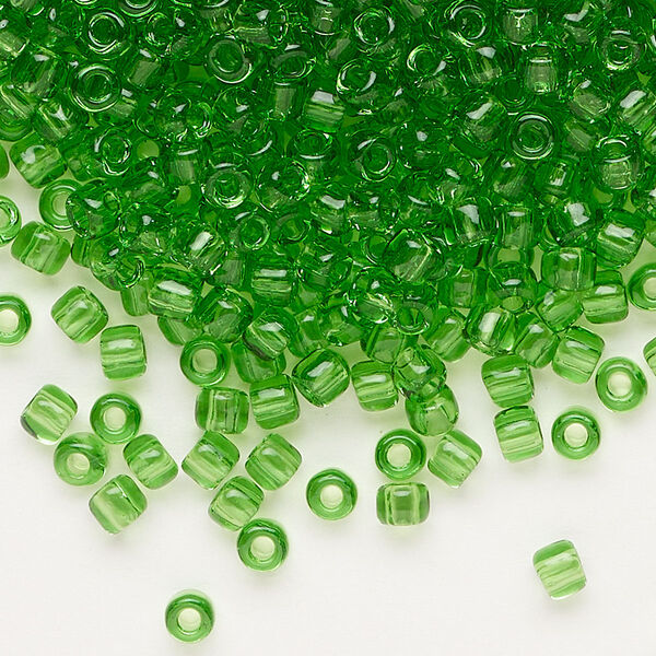 Seed bead, Dyna-Mites™, glass, transparent green, #6 round. Sold per 40-gram pkg. image number 0