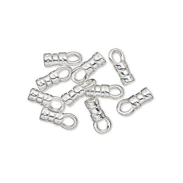 Crimp end, silver-plated brass, 5.5x3.5mm tube with loop, 2mm inside diameter. Sold per pkg of 100. image number 0