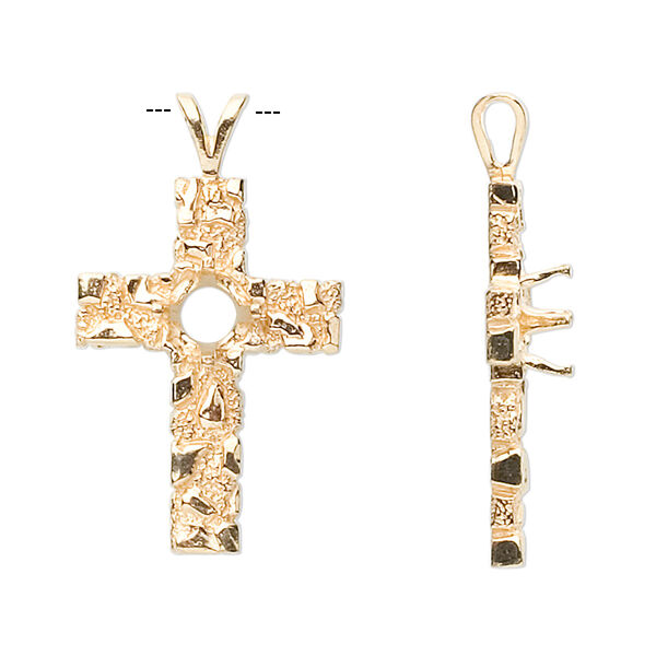 Pendant, Sure-Set™, 14Kt gold, 30.5x17.5mm cross with 6mm pre-notched 4-prong round setting. Sold individually. image number 0