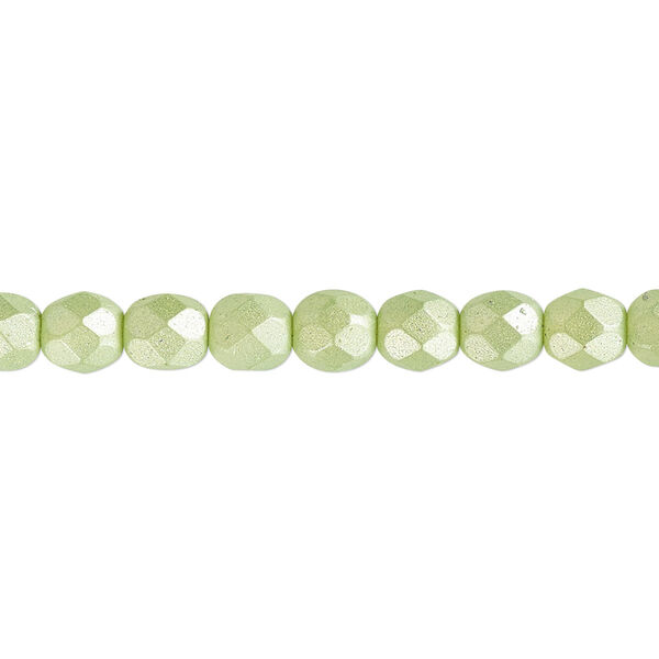 Bead, Czech fire-polished dipped décor glass, opaque pearlescent lime green, 6mm faceted round. Sold per pkg of 1,200 (1 mass). image number 0