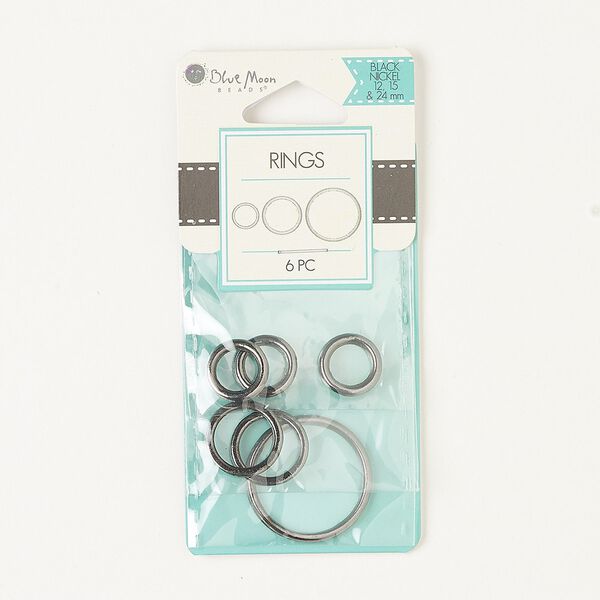 Component mix, gunmetal-finished "pewter" (zinc-based alloy), (3) 12mm / (2) 15mm / (1) 24mm round. Sold per pkg of 6. image number 0