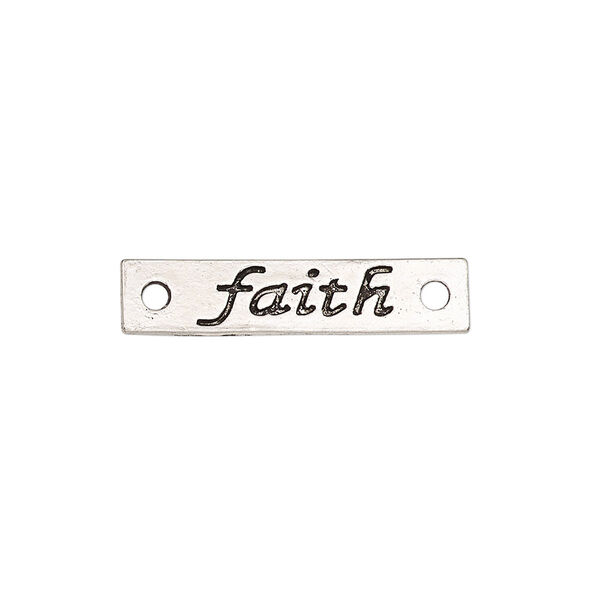 Link, antique silver-finished "pewter" (zinc-based alloy), 25.5x6mm single-sided flat rectangle with "faith." Sold per pkg of 2. image number 0