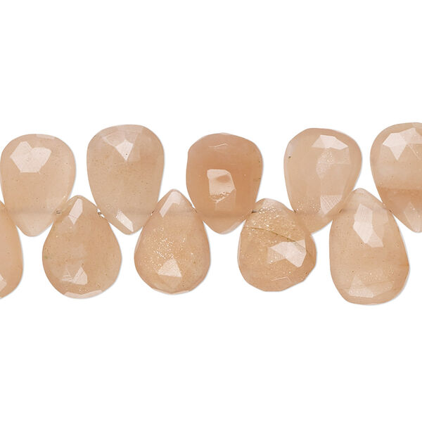 Peach moonstone 1pkg1, hand-cut top-drilled faceted puffed teardrop bead natural 8 inch 11x8mm-13x9mm image number 0