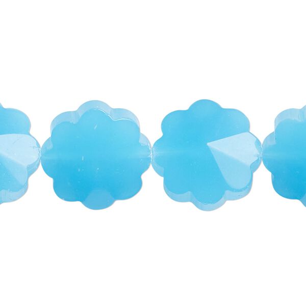 Bead, glass, translucent dark aqua blue, 16mm faceted flower. Sold per 15-inch strand, approximately 20 beads. image number 0
