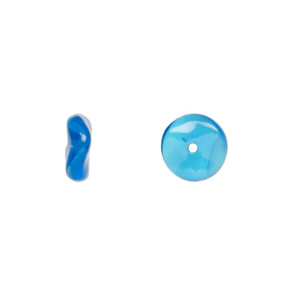 Bead, Czech pressed glass, opaque white/blue, 10x4mm rondelle. Sold per 15" to 16" strand. image number 0