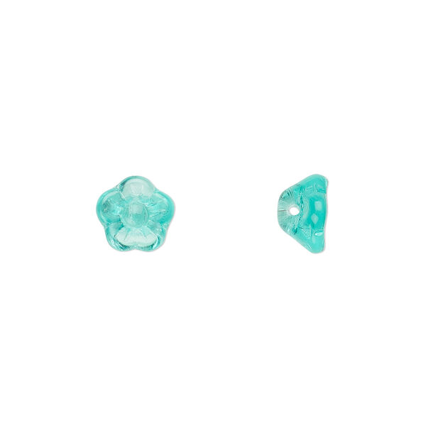 Bead, Czech pressed glass, light aqua, 8.5x6mm flower cone. Sold per pkg of 50. image number 0