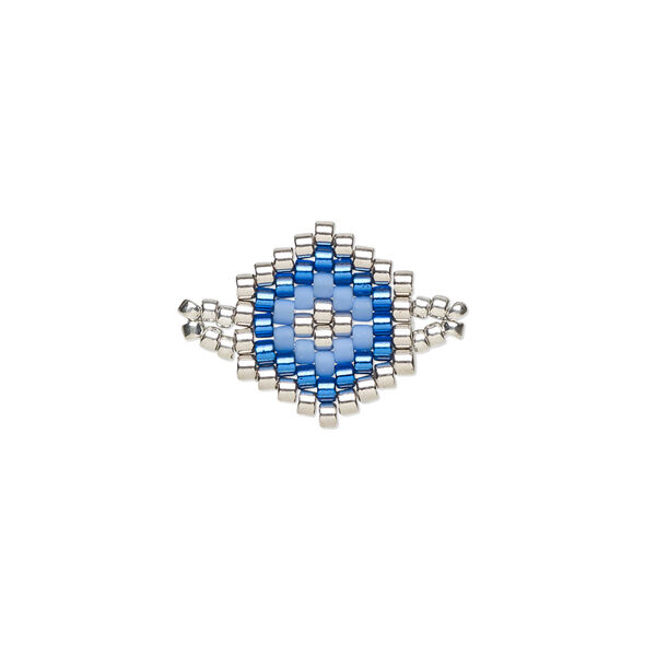 Link, Creative Touch, glass, silver / violet / cobalt, 14x13mm double-sided hexagon. Sold individually. image number 0