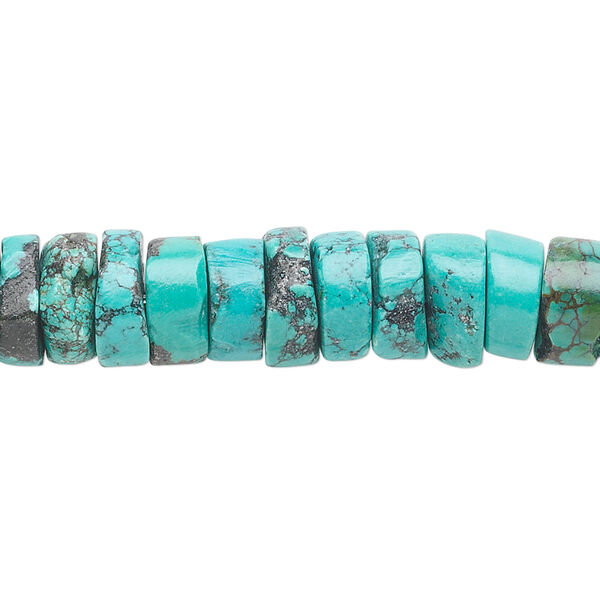 Bead, turquoise (dyed / stabilized), 10x4mm round heishi, C grade, Mohs hardness 5 to 6. Sold per 15 to 16-inch strand. image number 0
