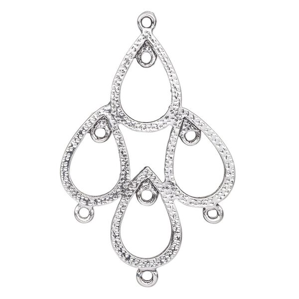 Focal, antique silver-plated "pewter" (zinc-based alloy), 45x33mm single-sided textured open teardrop with 7 loops. Sold per pkg of 4. image number 0