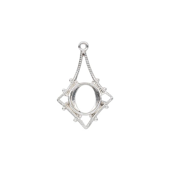 Drop, sterling silver, 20x15mm fancy kite with 7mm round setting. Sold per pkg of 2. image number 0