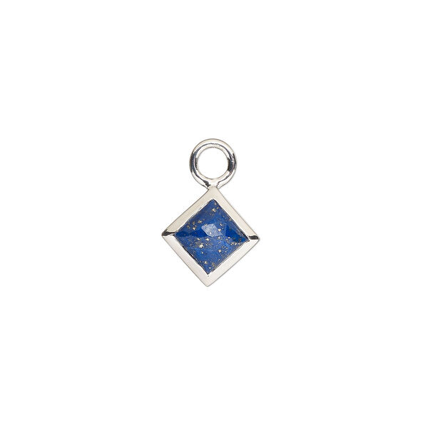Drop, sterling silver and lapis lazuli (natural), 10mm hand-cut faceted diamond, B grade, Mohs hardness 5-6. Sold individually. image number 0