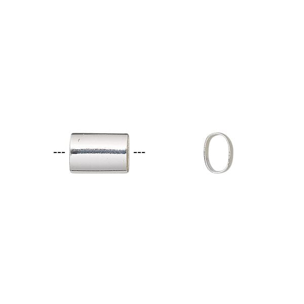 Bead, silver-finished brass, 8x6mm oval tube. Sold per pkg of 10. image number 0