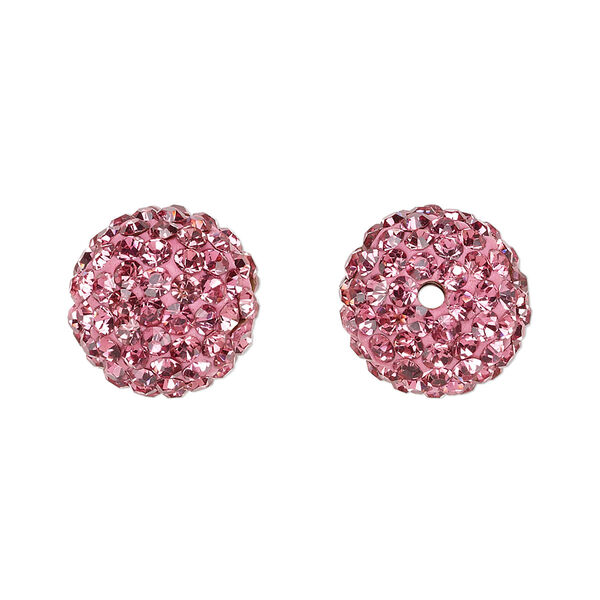 Bead, glass rhinestone / epoxy / resin, dark pink, 14mm round. Sold individually. image number 0