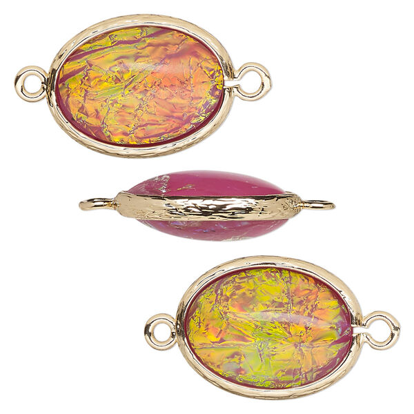 Link, Opalized Ice™, "opal" (resin) and gold-finished brass, light purple, 20x15mm double-sided oval. Sold per pkg of 4. image number 0