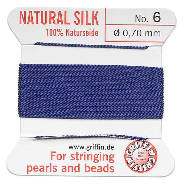 Thread, Griffin, silk, dark blue, size #6. Sold per 2-meter card (approximately 78 inches). image number 0