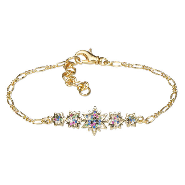 Bracelet, Everyday Jewelry™, cubic zirconia and gold-finished brass focal with gold-finished brass chain, 7 inches. Sold individually. image number 0