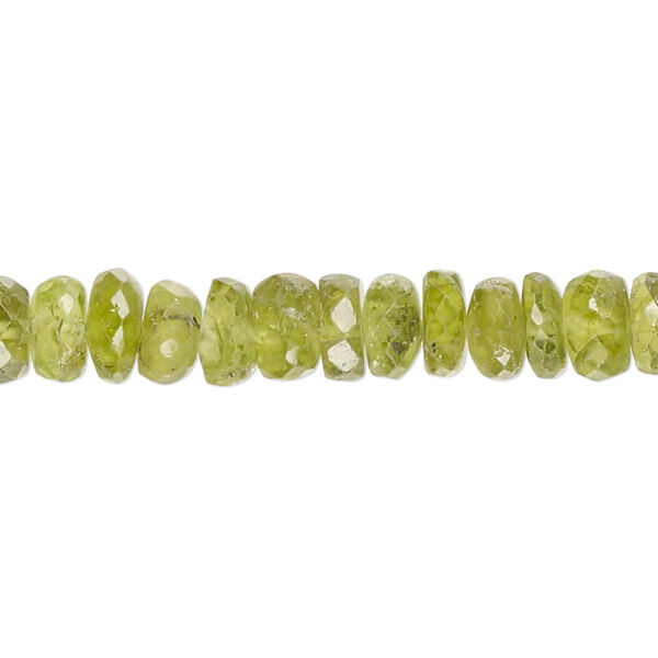 Peridot 1pkg1, hand-cut faceted rondelle bead natural C+ grade, 14 inch 7x2mm-8x6mm image number 0