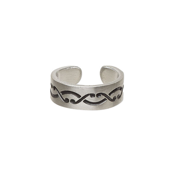 Toe ring, Everyday Jewelry, antiqued pewter, 6.5mm wide with link design, adjustable. Sold individually. image number 0