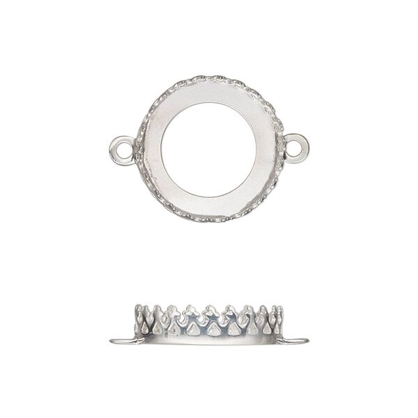 Link, sterling silver, 15.5mm round with decorative trim and open back with 14mm round cabochon bezel setting. Sold individually. image number 0