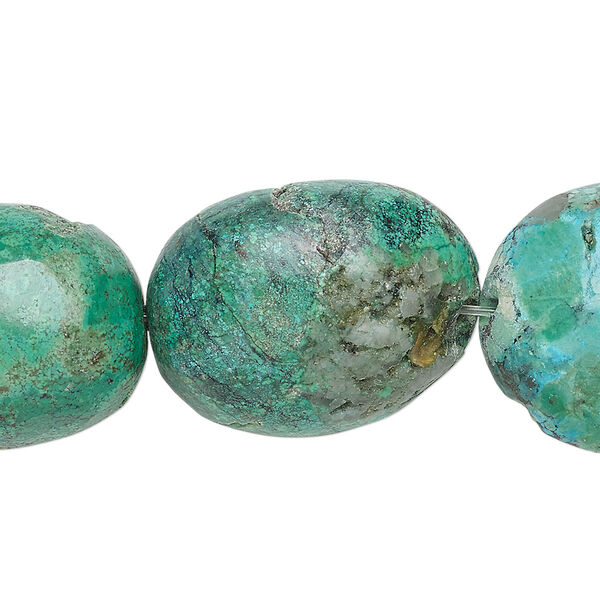Bead, turquoise (dyed / stabilized), blue-green, medium to large nugget, Mohs hardness 5 to 6. Sold per 8-inch strand. image number 0
