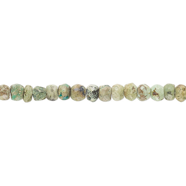 Bead, green-brown turquoise (dyed / stabilized), light, 4x2mm-5x3mm hand-cut faceted rondelle with 0.4-1.4mm hole, D grade, Mohs hardness 5 to 6. Sold per 13-inch strand. image number 0