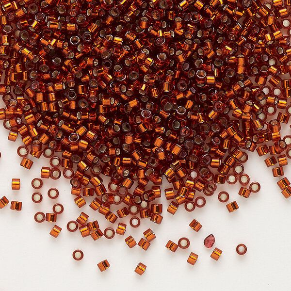 Seed bead, Delica®, glass, pkg/50g, #11 round, transparent silver-lined dark burnt orange (DB-0601). image number 0