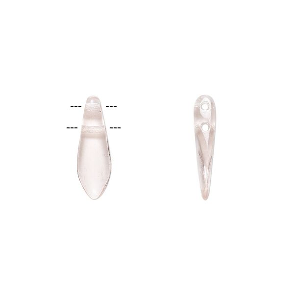 Bead, Czech pressed glass, transparent light rose, 16x5mm top-drilled dagger with 2 holes. Sold per pkg of 20. image number 0