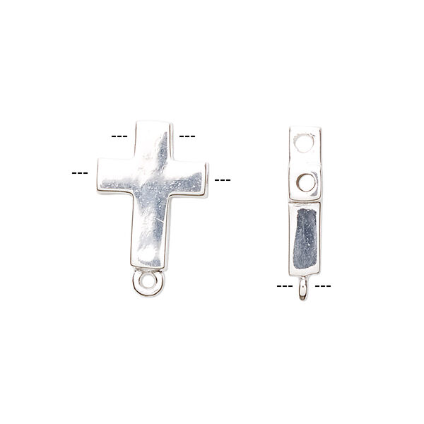 Drop, sterling silver, 15x11mm double-drilled cross with loop. Sold individually. image number 0