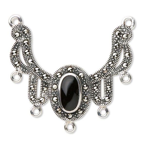 Marcasite / black onyx / sterling silver 1pkg1, fancy focal 36x30mm image number 0