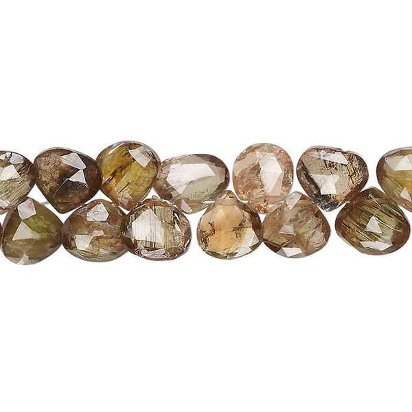 Andalusite 1pkg1, hand-cut top-drilled faceted puffed teardrop bead natural , 7 inch 7x6mm-9x9mm image number 0