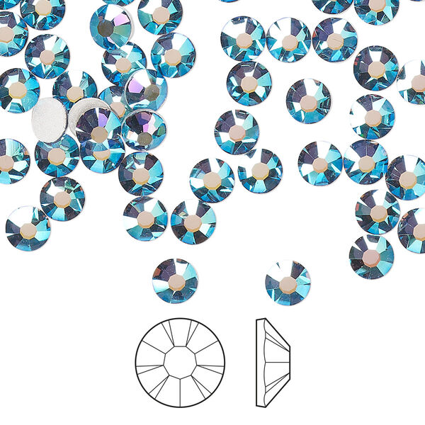 Flat back 144pk denim blue AB foil back, Preciosa MAXIMA Czech crystal hotfix rhinestone 4.6-4.8mm chaton rose round SS20 image number 0