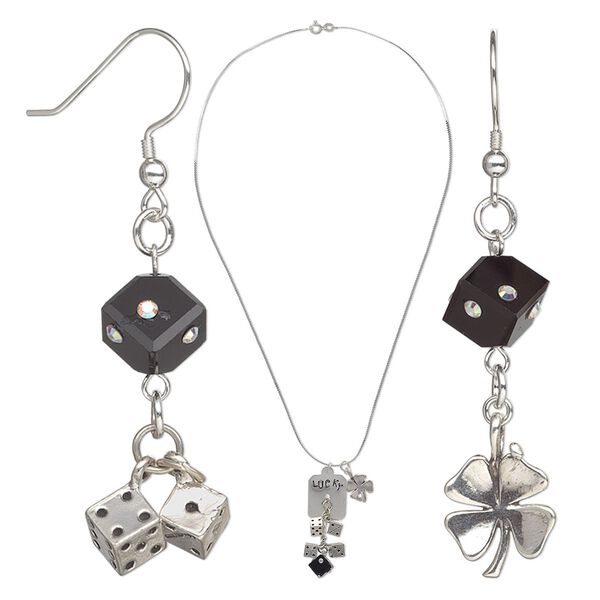 Necklace and earring set, One of a Kind Jewelry, antiqued sterling silver and glass, jet and crystal AB, 20-inch necklace. Only one available. image number 0