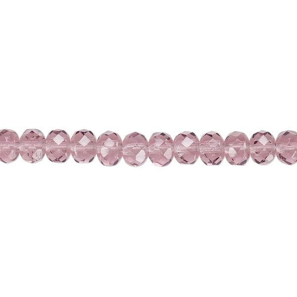 Bead, Czech fire-polished glass, amethyst purple, 5x4mm faceted rondelle. Sold per 15-1/2" to 16" strand. image number 0