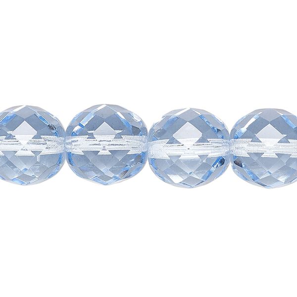 Bead, Czech fire-polished glass, pkg/15-1/2 to 16 inches, 12mm faceted round, transparent ice blue, (30010). image number 0