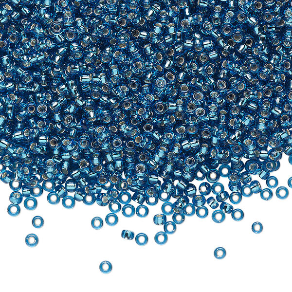 Seed bead, Miyuki, glass, pkg/25g, #11 rocaille, transparent silver-lined Capri blue, (RR-25). image number 0