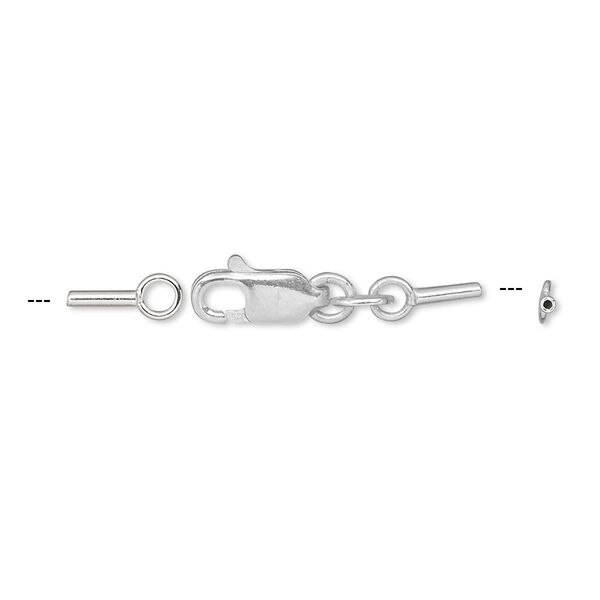 Clasp, lobster claw, sterling silver, 28x4mm with 2 crimp ends, 0.7mm inside diameter. Sold individually. image number 0