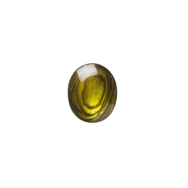 Cabochon, paua shell (coated / dyed), gold, 12x10mm calibrated oval, Mohs hardness 3-1/2. Sold per pkg of 6. image number 0